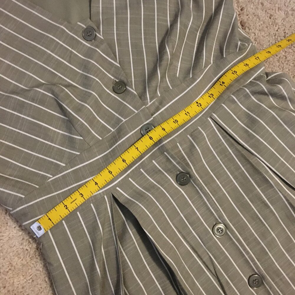 VTG Y2K Cleo Striped Linen Look Midi Button Down Dress 14 Academia Babydoll - Picture 12 of 15